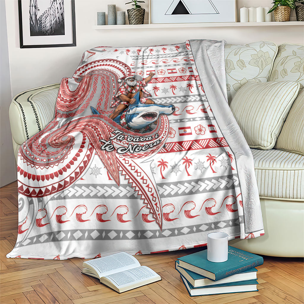 French Polynesian Christmas Blanket Santa Riding Hammerhead Shark Tahitian