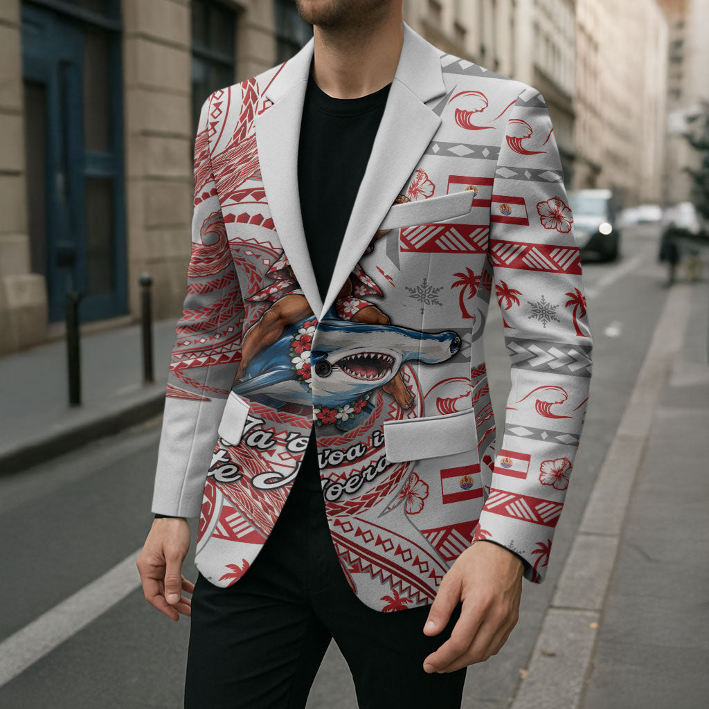 French Polynesian Christmas Blazer Santa Riding Hammerhead Shark Tahitian DT05 - Polynesian Pride