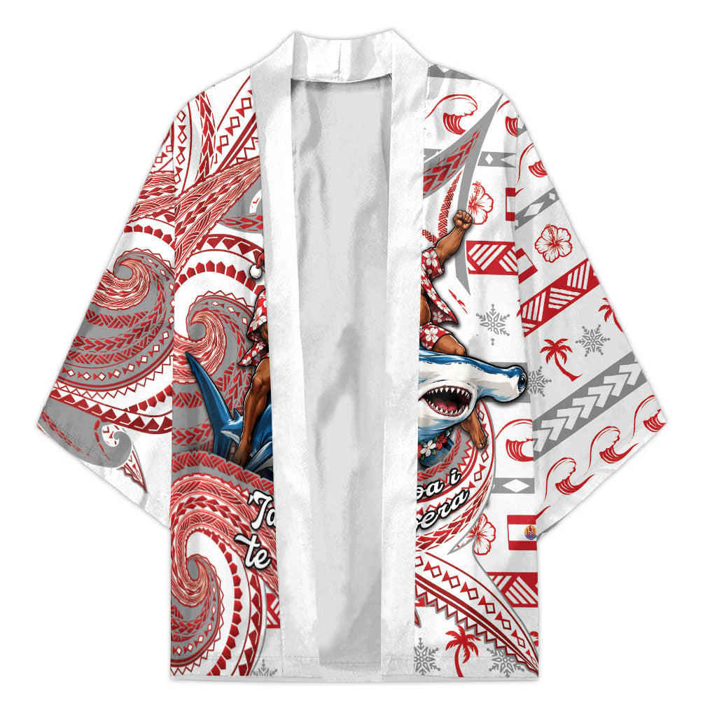 French Polynesian Christmas Kimono Santa Riding Hammerhead Shark Tahitian