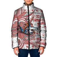French Polynesian Christmas Padded Jacket Santa Riding Hammerhead Shark Tahitian DT05 Men White - Polynesian Pride