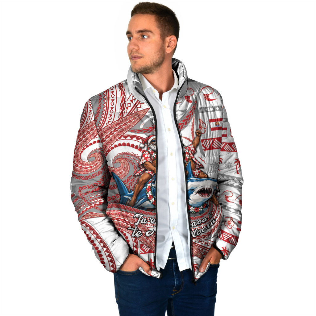 French Polynesian Christmas Padded Jacket Santa Riding Hammerhead Shark Tahitian DT05 - Polynesian Pride