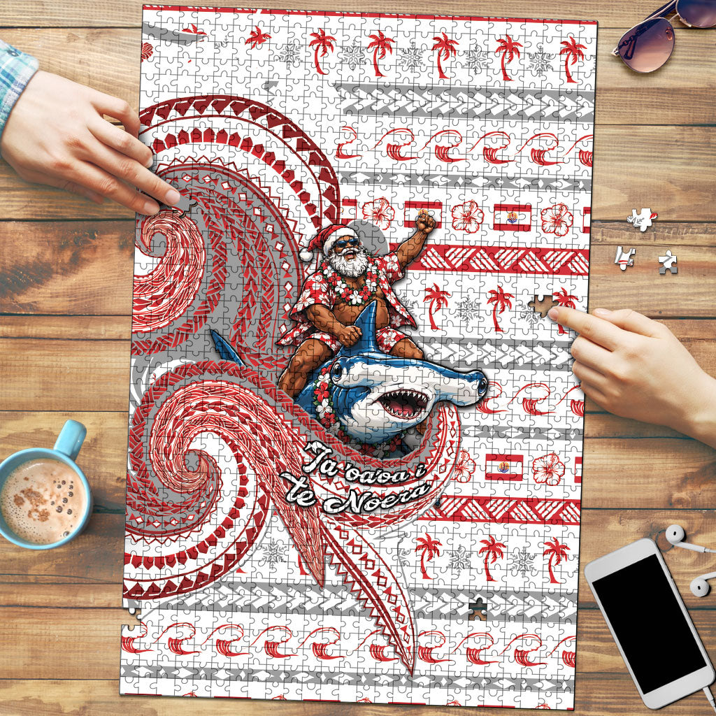 French Polynesian Christmas Puzzle Santa Riding Hammerhead Shark Tahitian