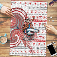 French Polynesian Christmas Puzzle Santa Riding Hammerhead Shark Tahitian DT05 White - Polynesian Pride