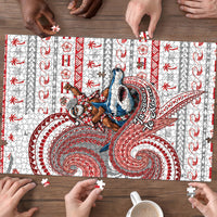 French Polynesian Christmas Puzzle Santa Riding Hammerhead Shark Tahitian DT05 - Polynesian Pride