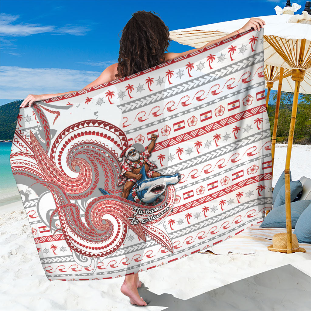 French Polynesian Christmas Sarong Santa Riding Hammerhead Shark Tahitian