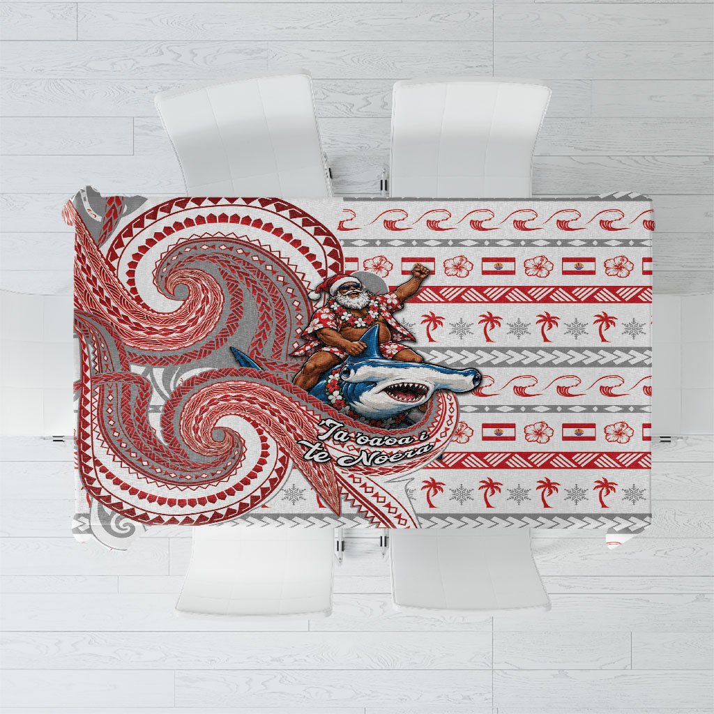 French Polynesian Christmas Tablecloth Santa Riding Hammerhead Shark Tahitian