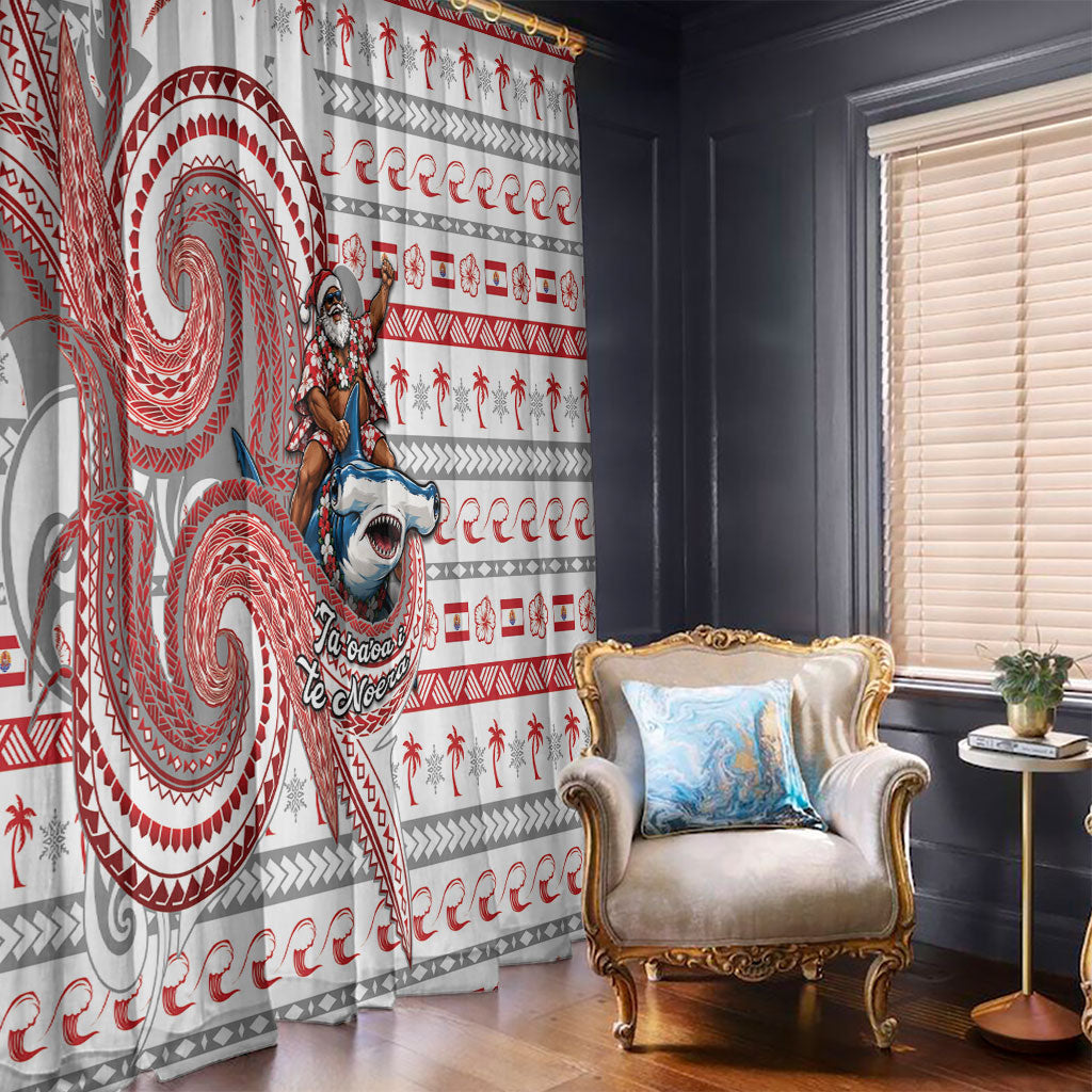 French Polynesian Christmas Window Curtain Santa Riding Hammerhead Shark Tahitian DT05 - Polynesian Pride