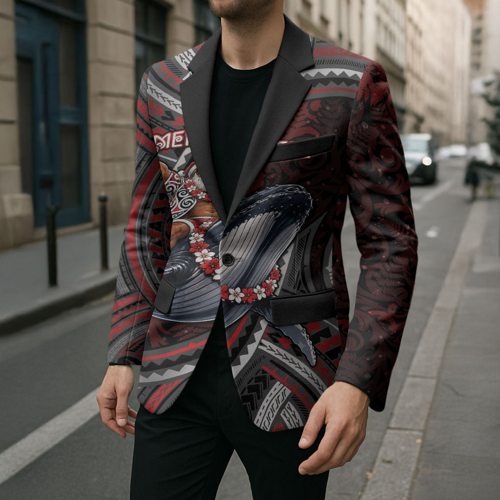 Aotearoa Christmas Blazer Santa Riding Humpback Whale Maori Koru DT05 - Polynesian Pride