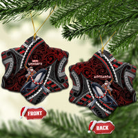 Aotearoa Christmas Ceramic Ornament Santa Riding Humpback Whale Maori Koru DT05 Snow Flake Red - Polynesian Pride