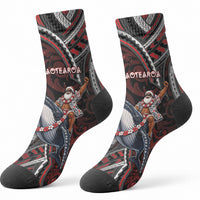 Aotearoa Christmas Crew Socks Santa Riding Humpback Whale Maori Koru DT05 - Polynesian Pride