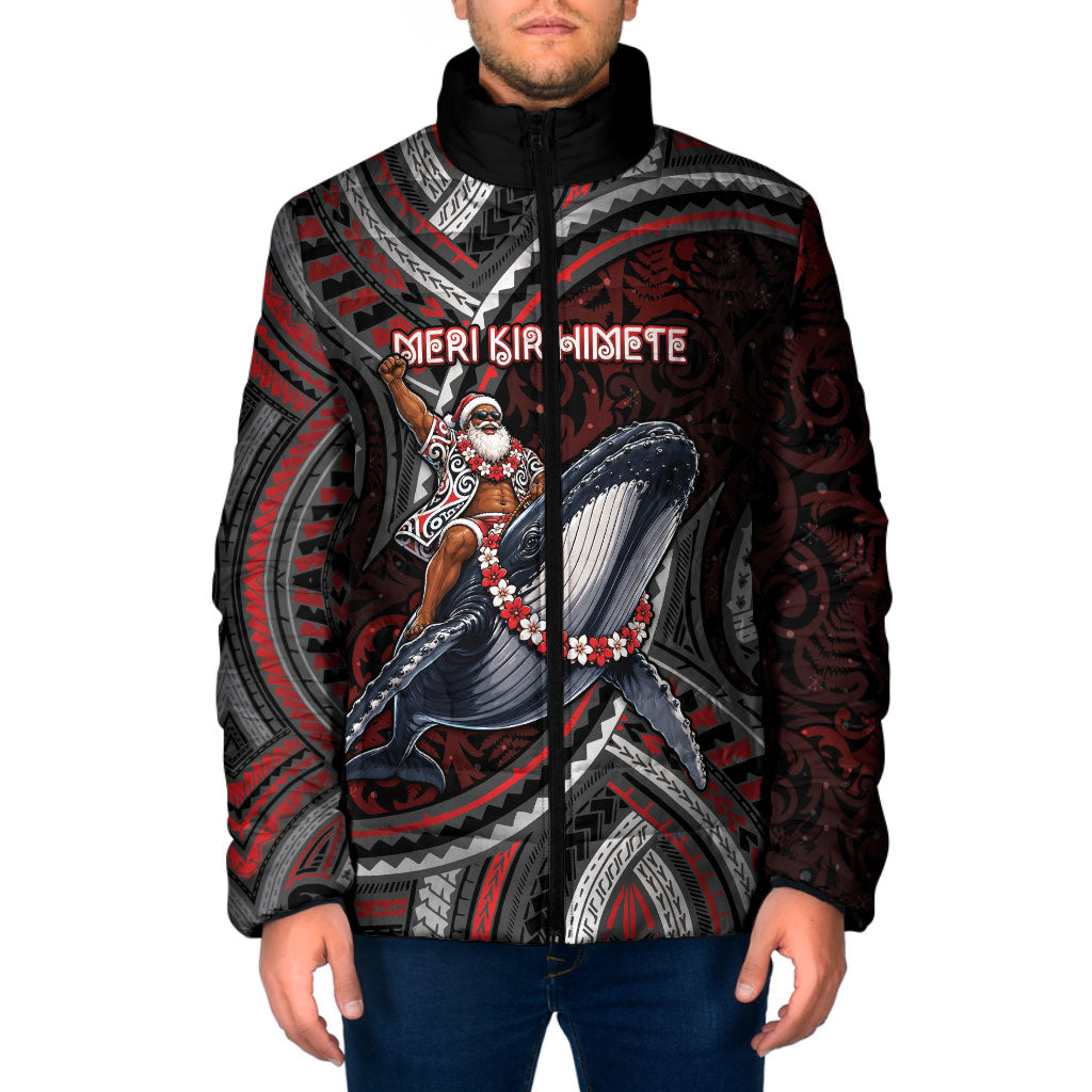 Aotearoa Christmas Padded Jacket Santa Riding Humpback Whale Maori Koru DT05 Men Red - Polynesian Pride