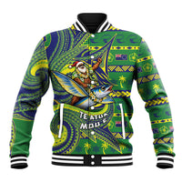 Cook Islands Christmas Baseball Jacket Santa Riding Flying Fish DT05 Unisex Green - Polynesian Pride
