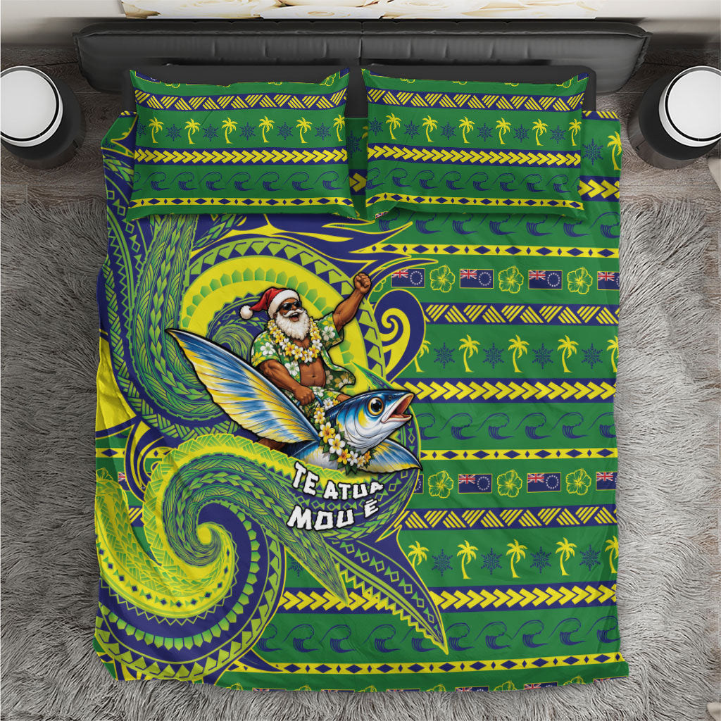 Cook Islands Christmas Bedding Set Santa Riding Flying Fish DT05 Green - Polynesian Pride