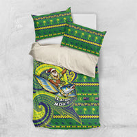 Cook Islands Christmas Bedding Set Santa Riding Flying Fish DT05 US Twin 172cm x 218cm Green - Polynesian Pride