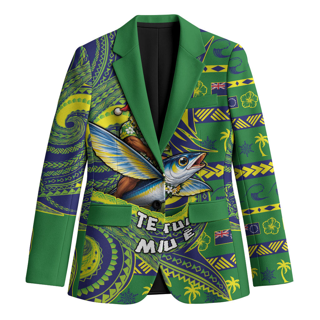 Cook Islands Christmas Blazer Santa Riding Flying Fish DT05 Unisex Green - Polynesian Pride