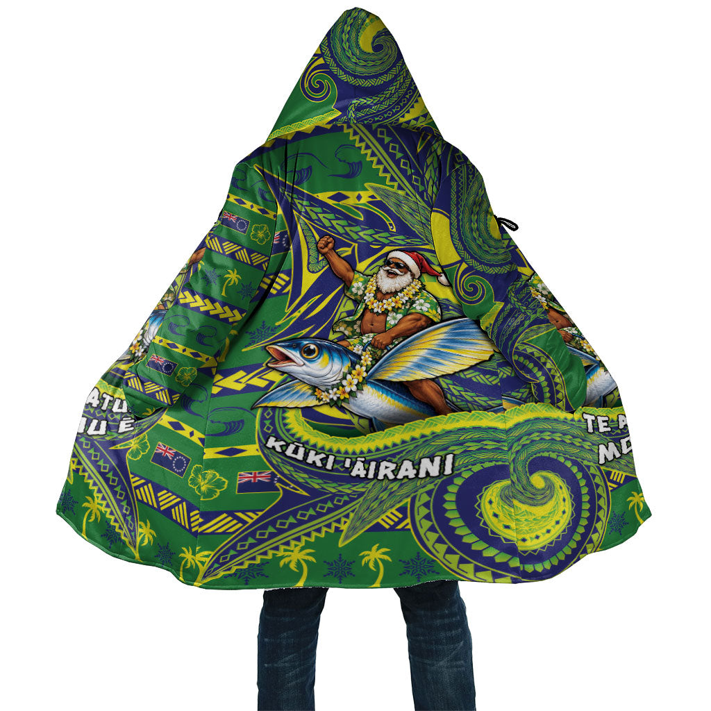Cook Islands Christmas Cloak Santa Riding Flying Fish DT05 Unisex Green - Polynesian Pride