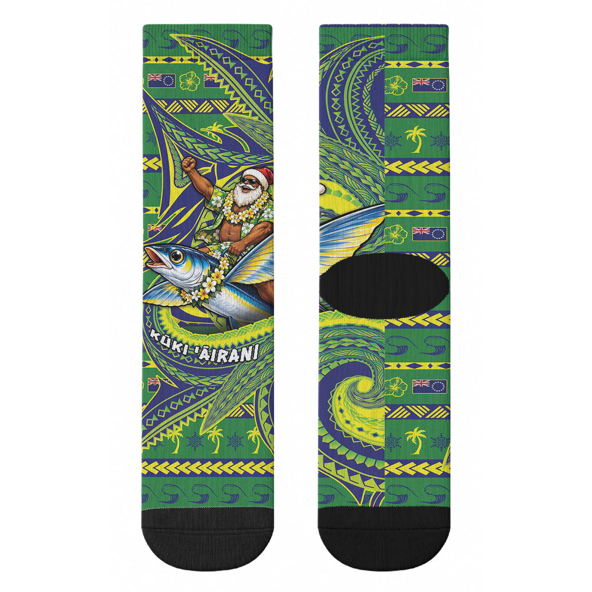 Cook Islands Christmas Crew Socks Santa Riding Flying Fish DT05 - Polynesian Pride