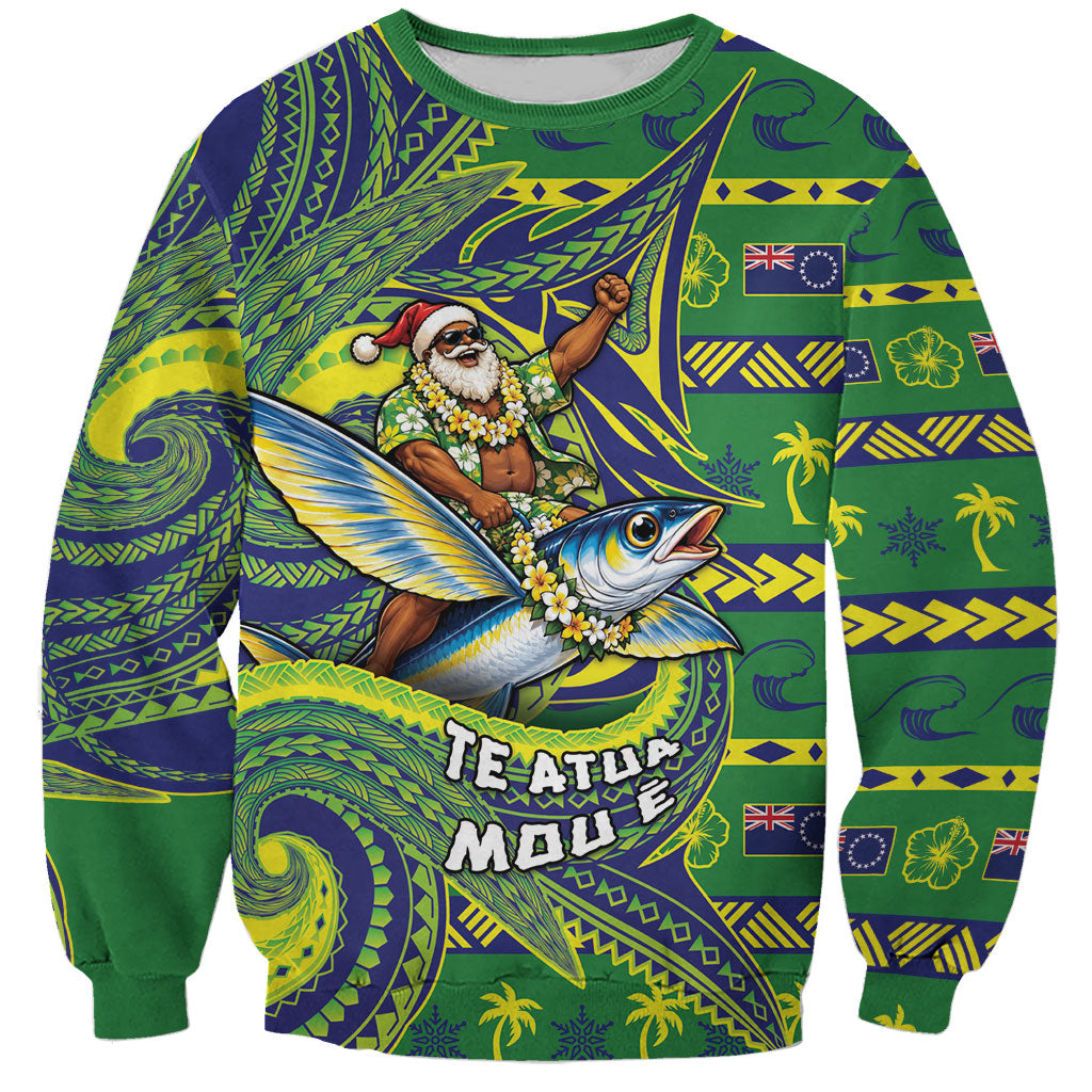 Cook Islands Christmas Sweatshirt Santa Riding Flying Fish