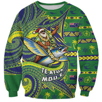 Cook Islands Christmas Sweatshirt Santa Riding Flying Fish DT05 Unisex Green - Polynesian Pride