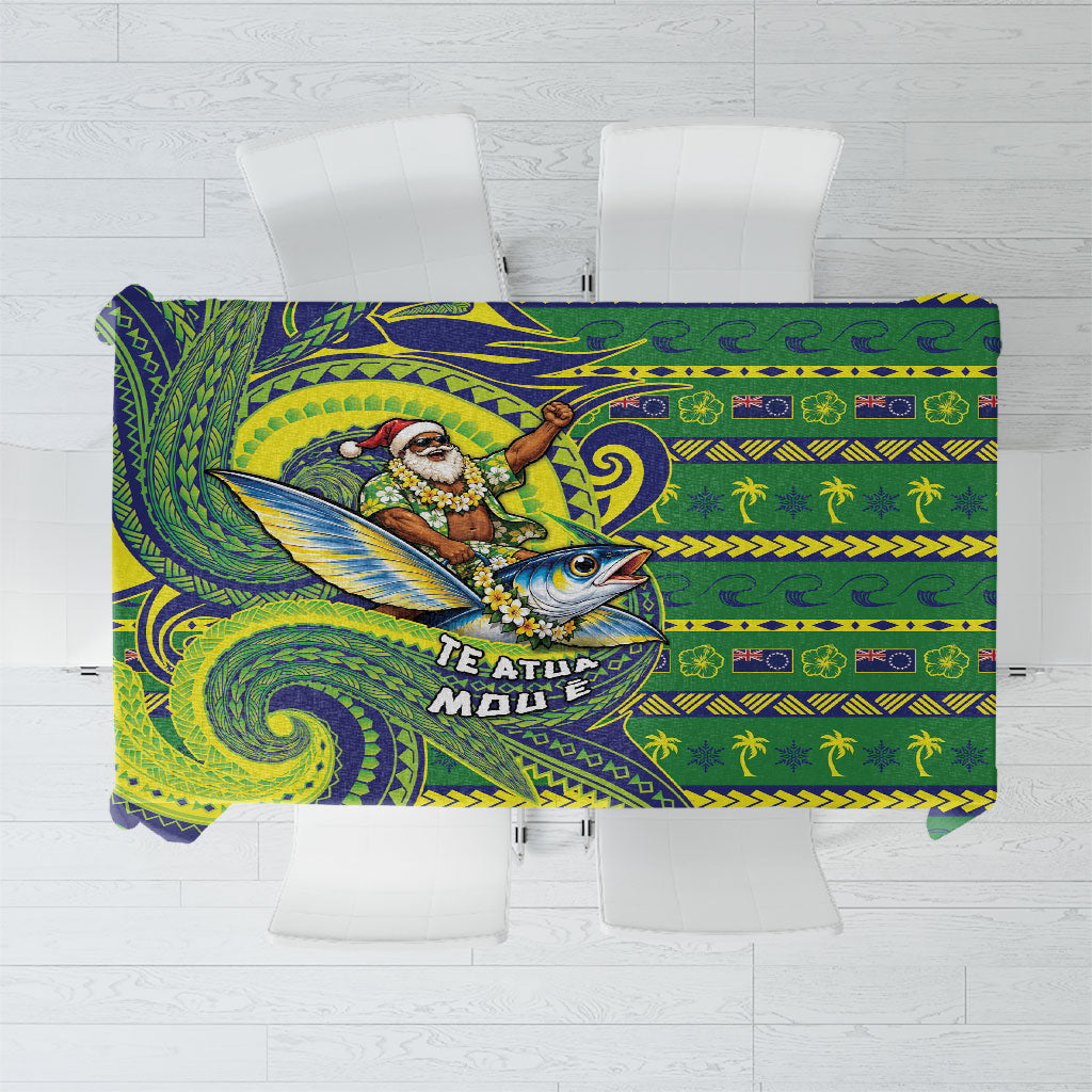 Cook Islands Christmas Tablecloth Santa Riding Flying Fish DT05 Green - Polynesian Pride
