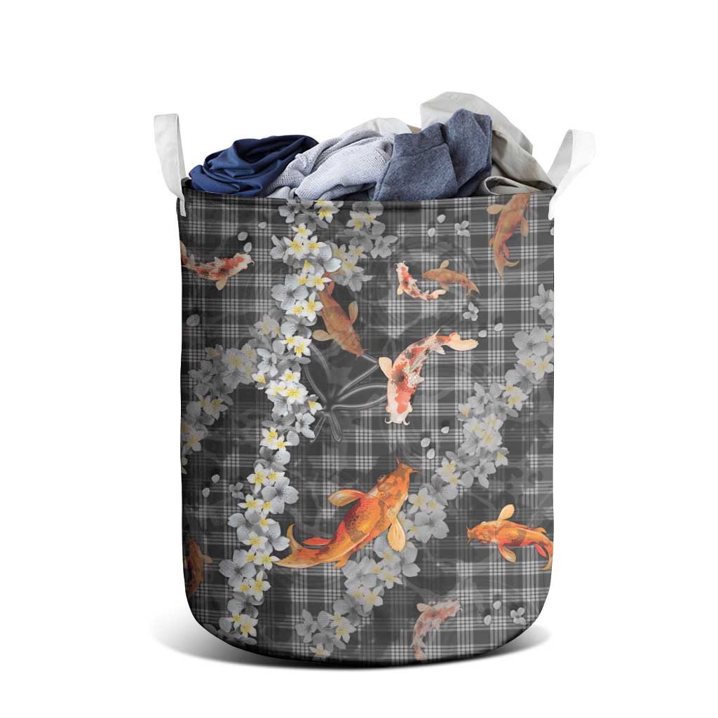 Black Palaka Hawaiian And Japanese Laundry Basket Sakura Lei With Koi Fish DT05 - Polynesian Pride