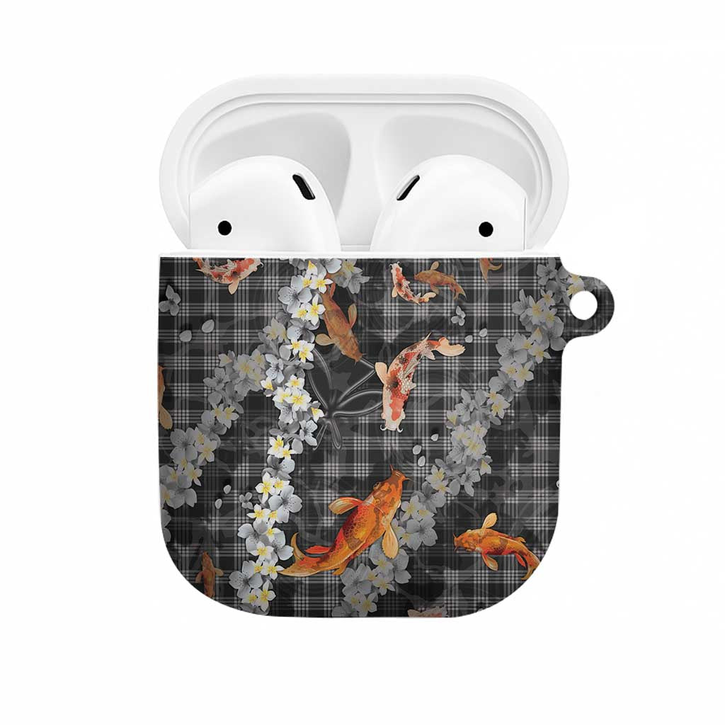 Black Palaka Hawaiian And Japanese AirPods Case Sakura Lei With Koi Fish - Polynesian Pride