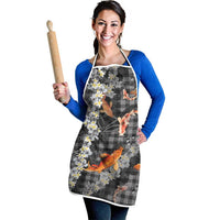 Black Palaka Hawaiian And Japanese Apron Sakura Lei With Koi Fish DT05 - Polynesian Pride