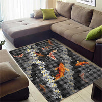 Black Palaka Hawaiian And Japanese Area Rug Sakura Lei With Koi Fish - Polynesian Pride