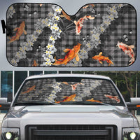 Black Palaka Hawaiian And Japanese Auto Sun Shade Sakura Lei With Koi Fish - Polynesian Pride