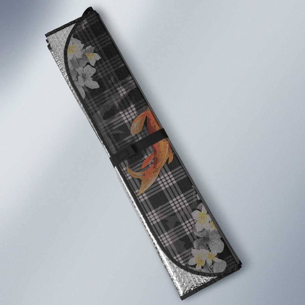 Black Palaka Hawaiian And Japanese Auto Sun Shade Sakura Lei With Koi Fish - Polynesian Pride