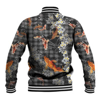 Black Palaka Hawaiian And Japanese Baseball Jacket Sakura Lei With Koi Fish DT05 - Polynesian Pride