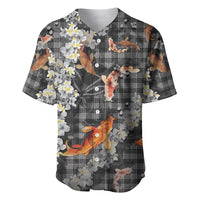 Black Palaka Hawaiian And Japanese Baseball Jersey Sakura Lei With Koi Fish DT05 Black - Polynesian Pride