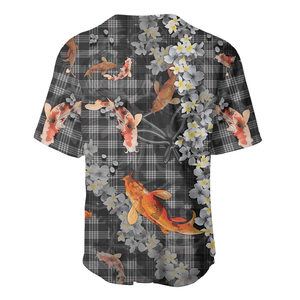 Black Palaka Hawaiian And Japanese Baseball Jersey Sakura Lei With Koi Fish DT05 - Polynesian Pride