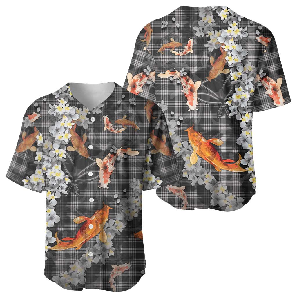 Black Palaka Hawaiian And Japanese Baseball Jersey Sakura Lei With Koi Fish DT05 - Polynesian Pride