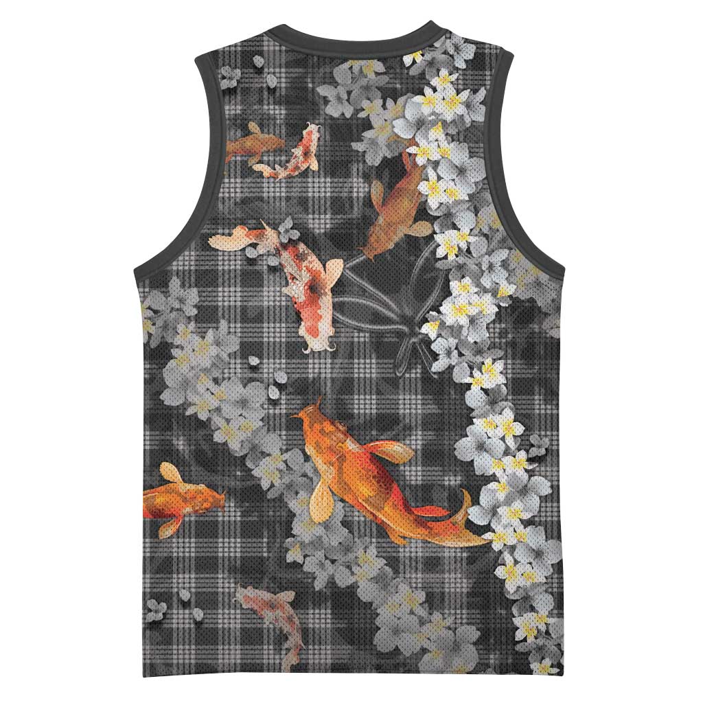 Black Palaka Hawaiian And Japanese Basketball Jersey Sakura Lei With Koi Fish DT05 - Polynesian Pride
