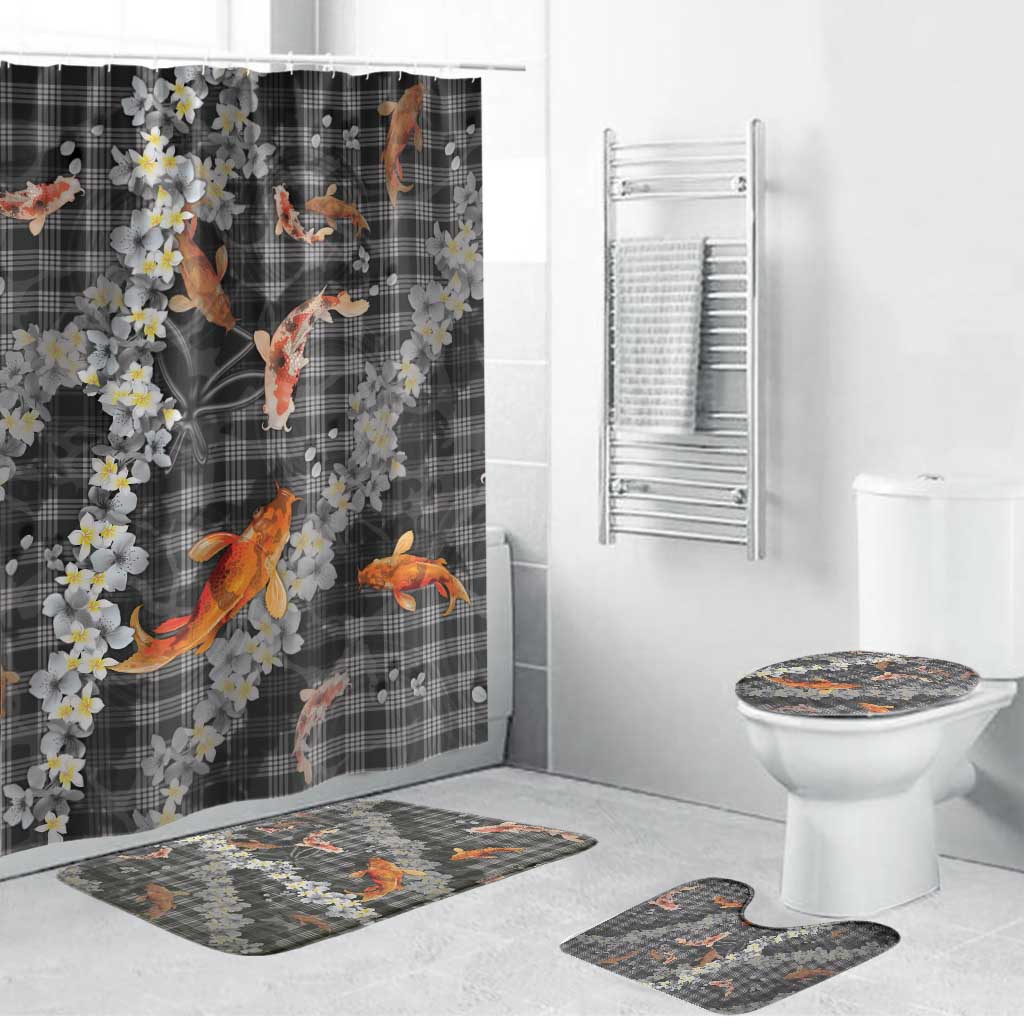 Black Palaka Hawaiian And Japanese Bathroom Set Sakura Lei With Koi Fish - Polynesian Pride