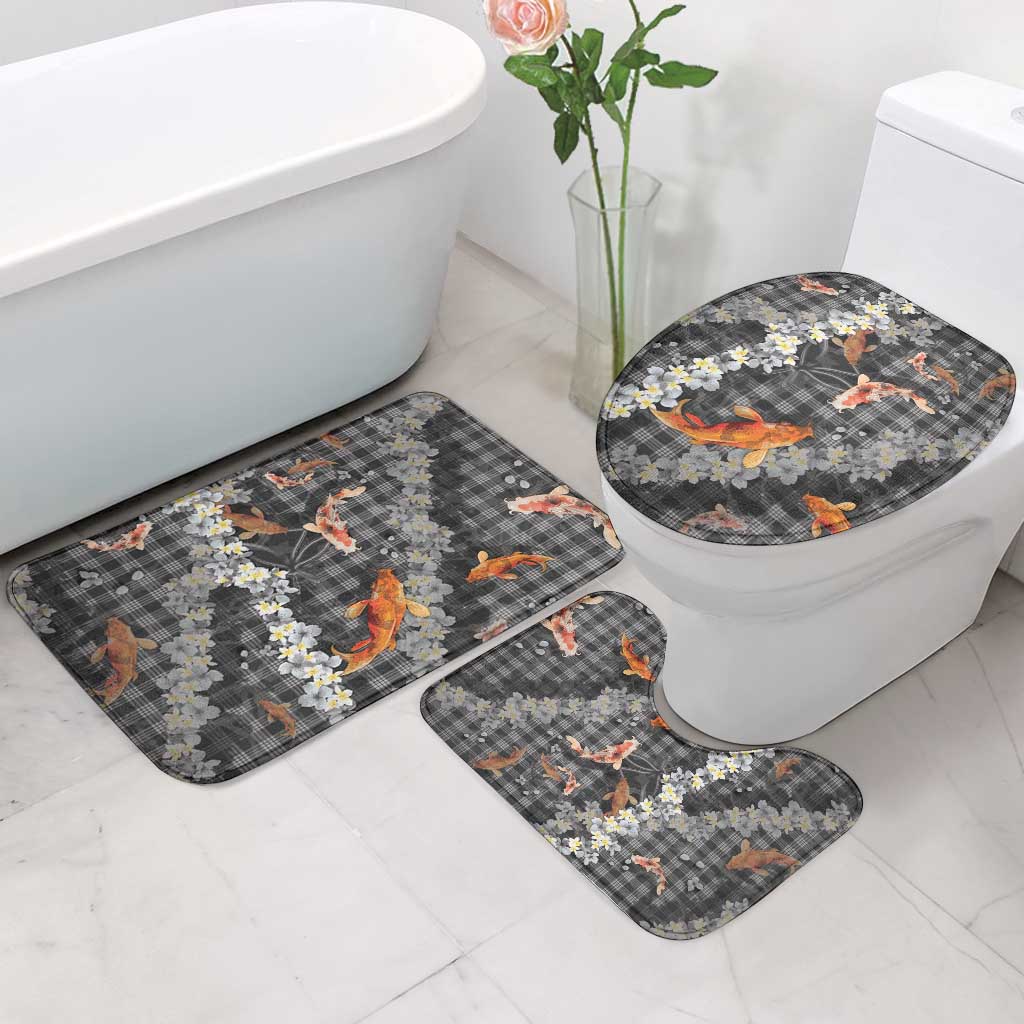 Black Palaka Hawaiian And Japanese Bathroom Set Sakura Lei With Koi Fish - Polynesian Pride