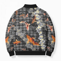 Black Palaka Hawaiian And Japanese Bomber Puffer Jacket Sakura Lei With Koi Fish DT05 - Polynesian Pride