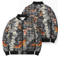Black Palaka Hawaiian And Japanese Bomber Puffer Jacket Sakura Lei With Koi Fish DT05 - Polynesian Pride