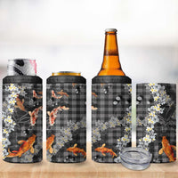 Black Palaka Hawaiian And Japanese 4 in 1 Can Cooler Tumbler Sakura Lei With Koi Fish - Polynesian Pride