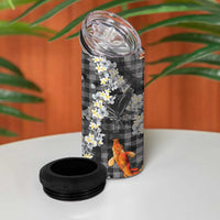 Black Palaka Hawaiian And Japanese 4 in 1 Can Cooler Tumbler Sakura Lei With Koi Fish - Polynesian Pride