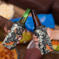 Black Palaka Hawaiian And Japanese 4 in 1 Can Cooler Tumbler Sakura Lei With Koi Fish - Polynesian Pride