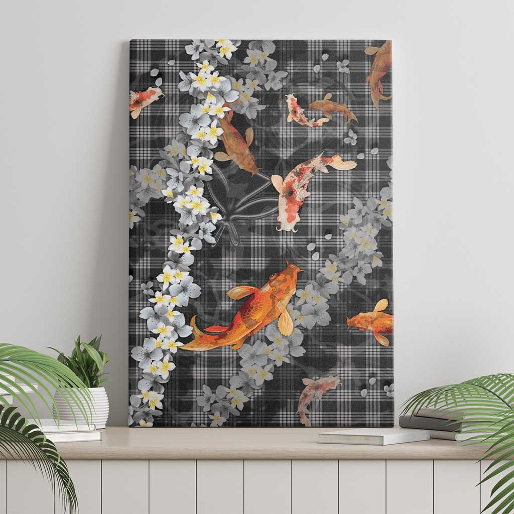 Black Palaka Hawaiian And Japanese Canvas Wall Art Sakura Lei With Koi Fish DT05 - Polynesian Pride