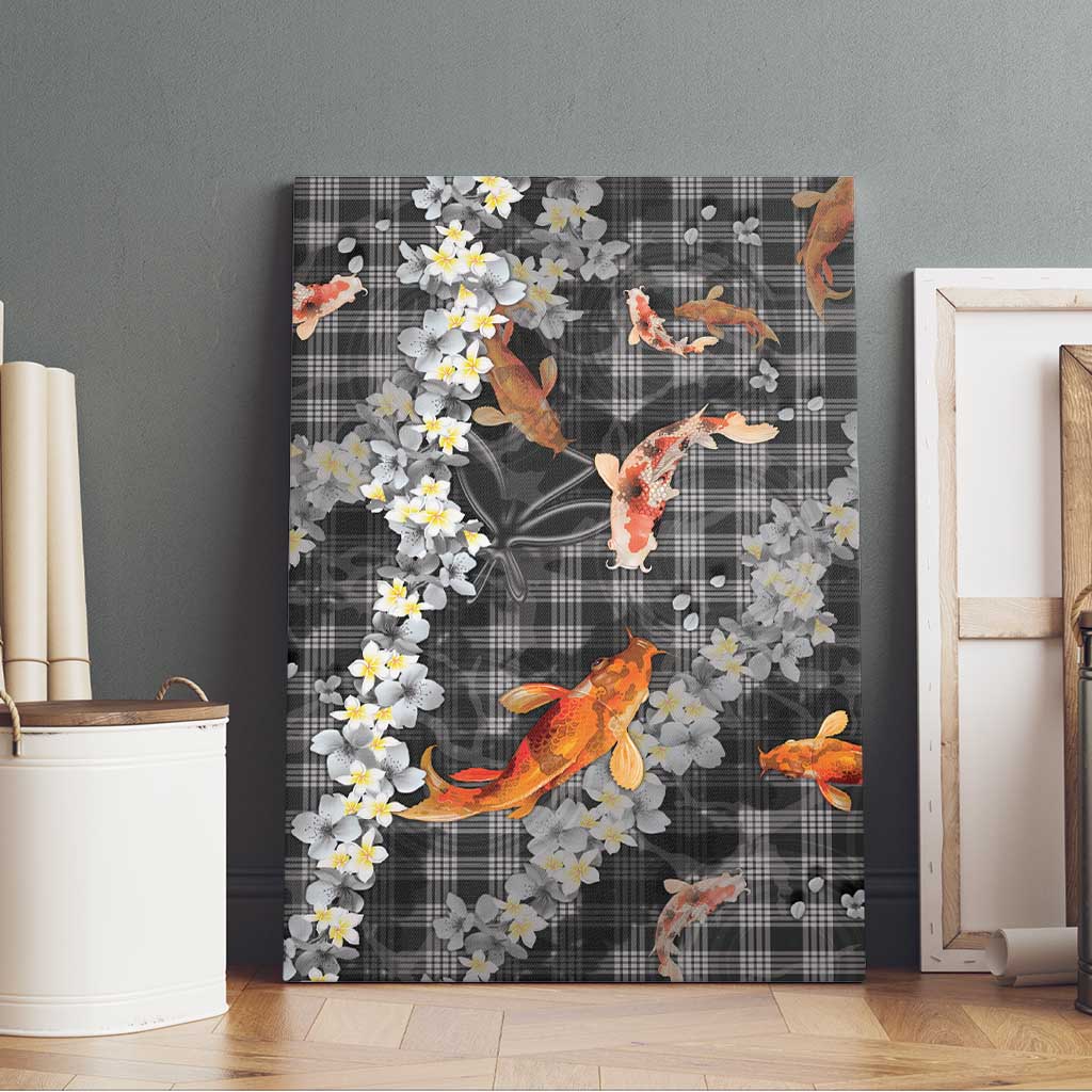 Black Palaka Hawaiian And Japanese Canvas Wall Art Sakura Lei With Koi Fish DT05 - Polynesian Pride