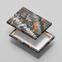 Black Palaka Hawaiian And Japanese Canvas Wall Art Sakura Lei With Koi Fish DT05 - Polynesian Pride