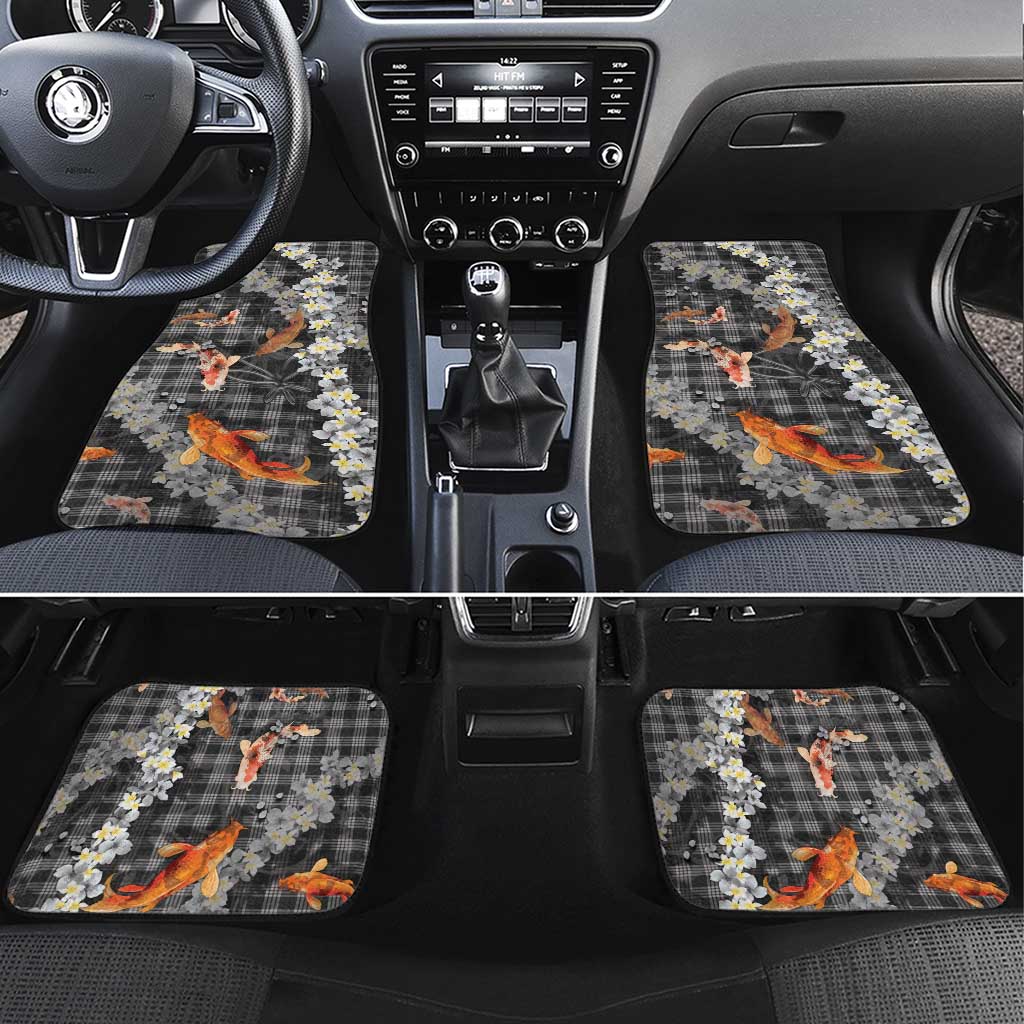 Black Palaka Hawaiian And Japanese Car Mats Sakura Lei With Koi Fish - Polynesian Pride