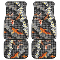 Black Palaka Hawaiian And Japanese Car Mats Sakura Lei With Koi Fish - Polynesian Pride