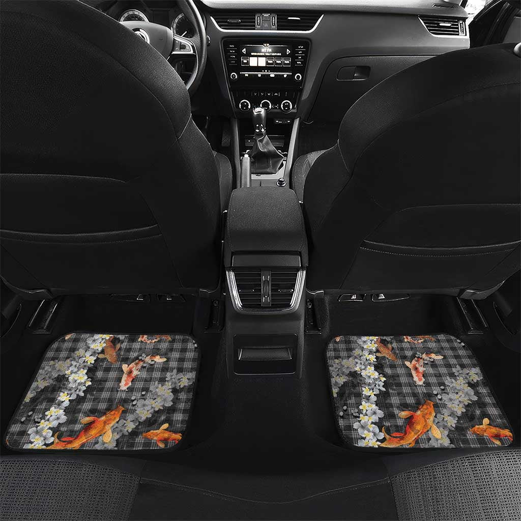 Black Palaka Hawaiian And Japanese Car Mats Sakura Lei With Koi Fish - Polynesian Pride
