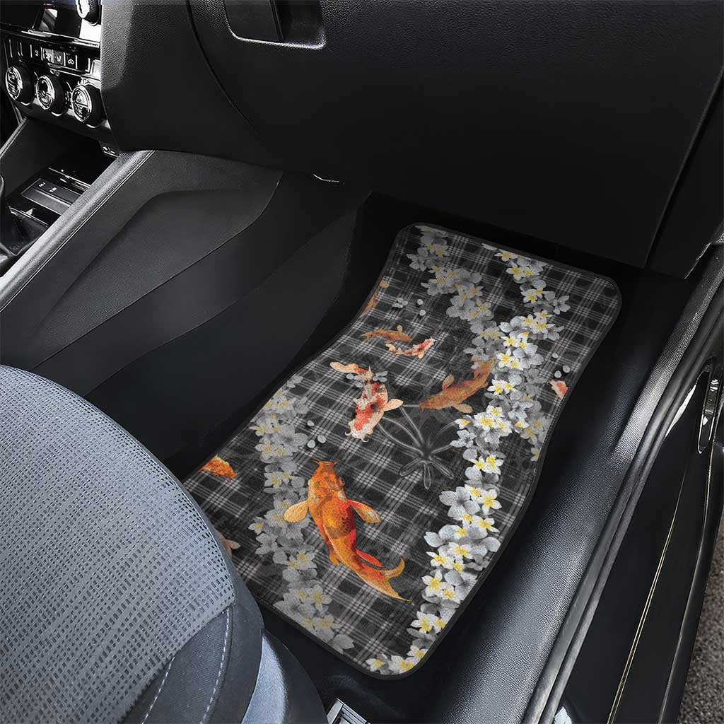 Black Palaka Hawaiian And Japanese Car Mats Sakura Lei With Koi Fish - Polynesian Pride