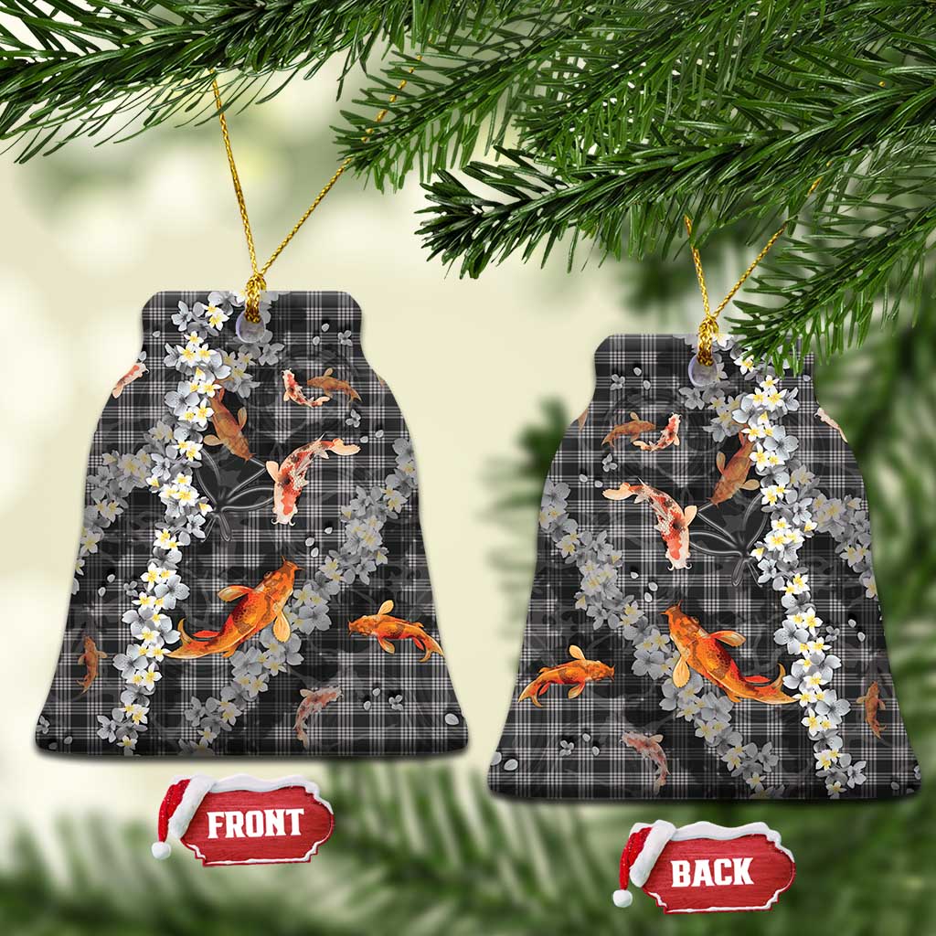 Black Palaka Hawaiian And Japanese Ceramic Ornament Sakura Lei With Koi Fish - Polynesian Pride